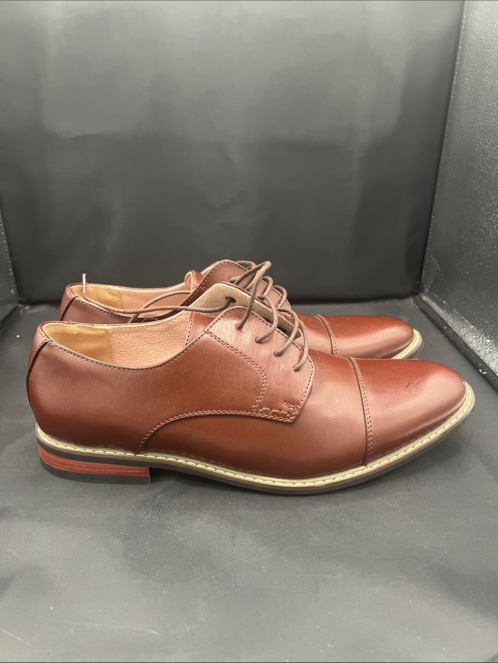 Men's Brown Leather Cap-Toe Derby Lace-Up Shoes